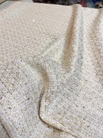 viscose: 42%, cotton: 18%, polyester: 17%, lurex: 14%, sequins: 9%, boucle: 0%, gold, cream, mrtx-41
